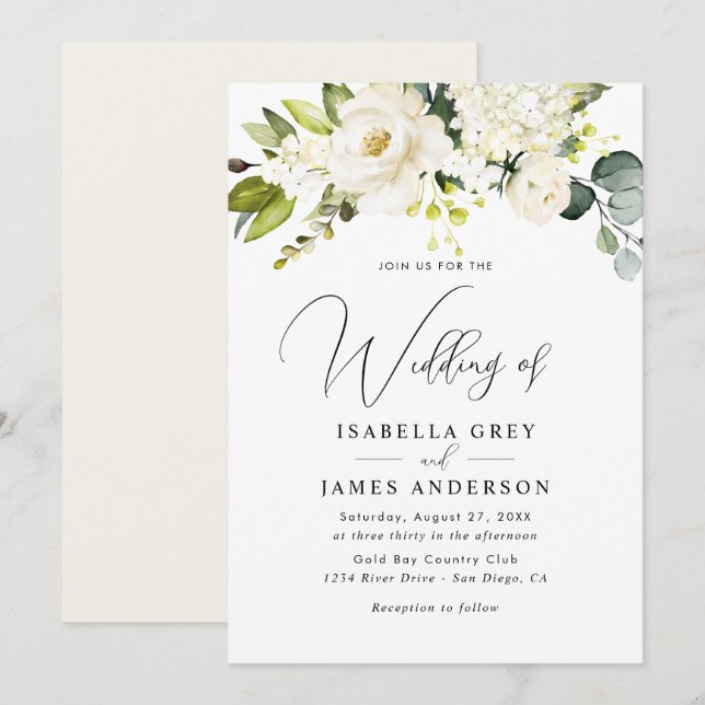 Convite Casamento Floral de Champanhe Elegante  (Frente/Verso)