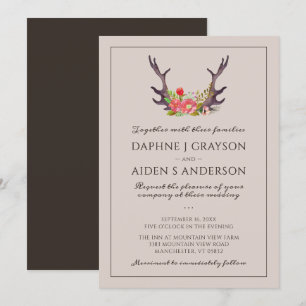 Convite Casamento Floral de Chifre de Veado Country