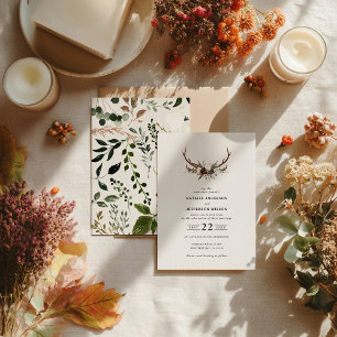 Convite Casamento Floral de Chifre Rústico Boho Floresta C