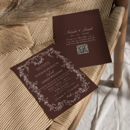 Convite Casamento Floral de Chocolate Marrom Código QR com