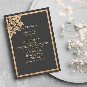 Convite Casamento floral de cinza escura elegante