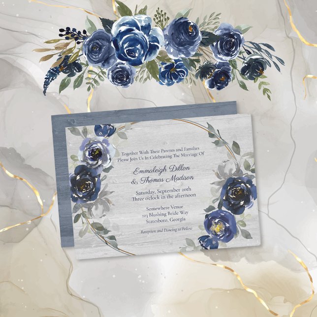 Convite Casamento Floral de Cinza marinho Azul Prateado (Criador carregado)
