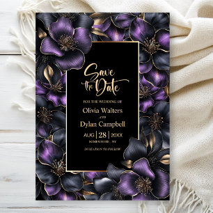 Convite Casamento Floral de Cinza Roxa Negra Salvar a Data