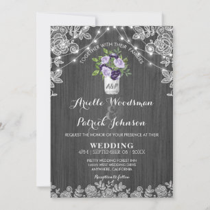Convite Casamento Floral de Cinzas de Prata Roxo de Mason