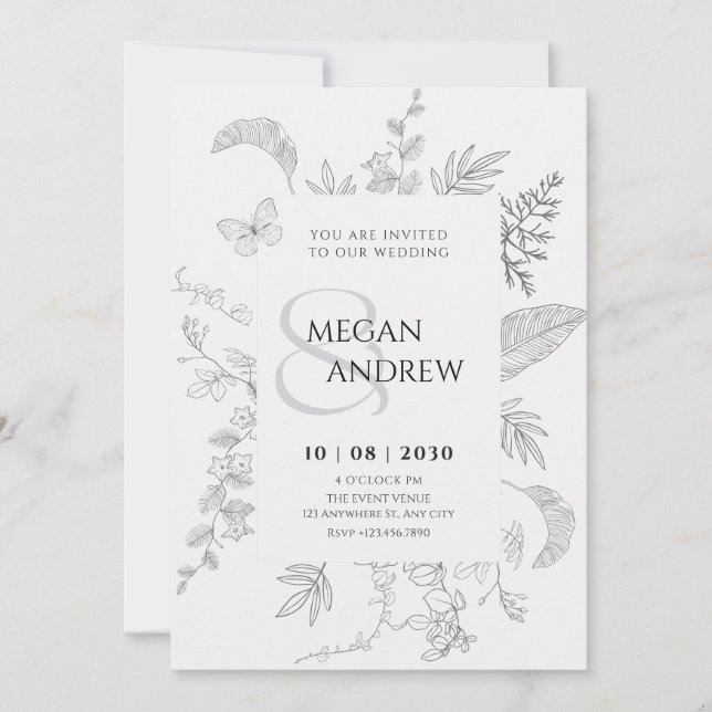 Convite Casamento floral de cinzas de Vintage (Frente)