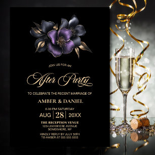 Convite Casamento Floral De Cinzas Roxas Negras Após Festa