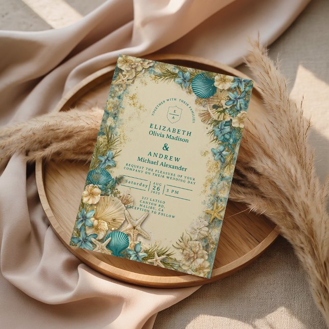 Convite Casamento Floral de Concha com Tom de Rosto Suave (Criador carregado)