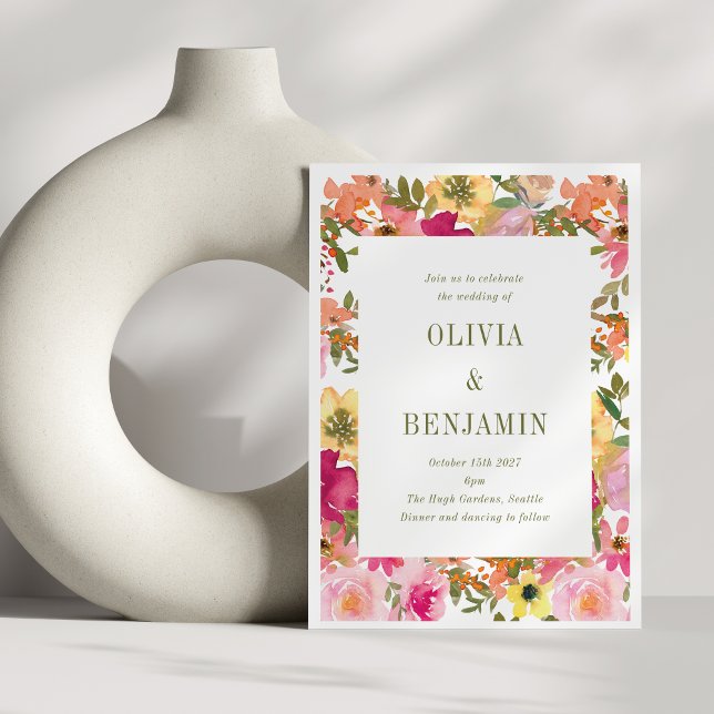 Convite Casamento Floral de Cor Amarela Pêssega (Criador carregado)