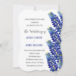 Convite Casamento Floral de Cor Azul-Azul do Texas