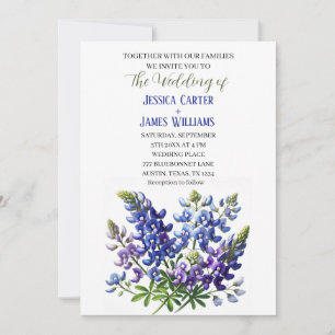 Convite Casamento Floral de Cor Azul-Azul do Texas