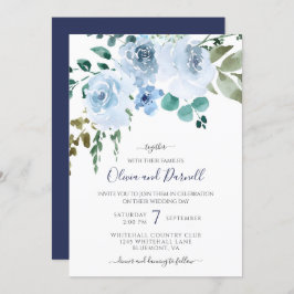 Convite Casamento Floral de Cor Azul-Claro | MARINHO
