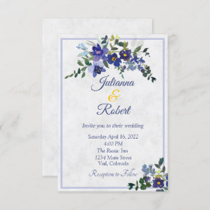 Convite Casamento floral de cor azul e amarela