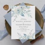 Convite Casamento floral de cor azul empoeirado Elegante<br><div class="desc">Um design de tema de casamento azul e branco com flores pintadas de cor azul empoeirada. Um design perfeito para o seu verão,  primavera e casamento no inverno. Você pode personalizar o texto e os detalhes de cor neste modelo de convite de casamento.</div>