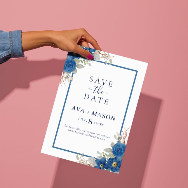 Convite Casamento floral de cor azul-víbora (Vintage blue watercolour floral wedding Supplies)