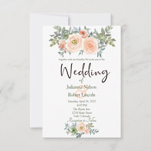 Convite Casamento floral de cor branca e esbranquiçada (Frente)