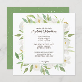 Convite Casamento Floral de Cor Branca e Verde Elegante