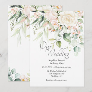 Convite Casamento Floral de Cor de Água com Blush Rosa El