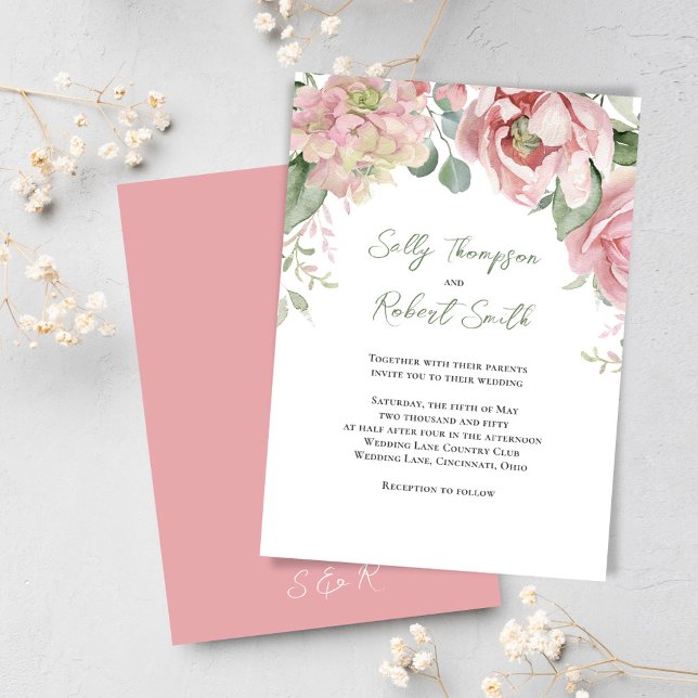 Convite Casamento Floral de Cor de Água Rosa Esbranquiçada (Elegant blush pink wedding invitations. )