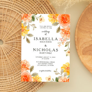 Convite Casamento Floral de Cor Laranja Brilhante