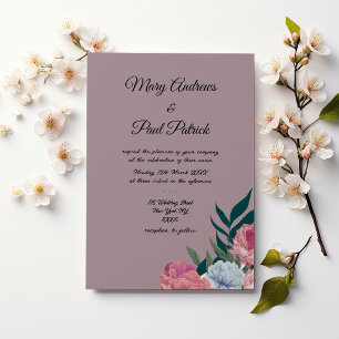 Convite Casamento floral de cor rosa-rosa-mauve do país