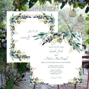 Convite Casamento Floral de Cor Verde Azul de Verão