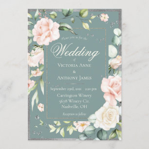 Convite Casamento Floral de Cor Vidro Verde Elegante
