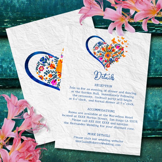 Convite Casamento Floral de Coração e Borboletas Mexicanas (Criador carregado)