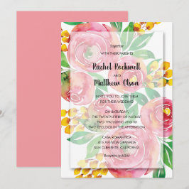 Convite Casamento Floral de Coral Amarelo Cor Amarela Rosa