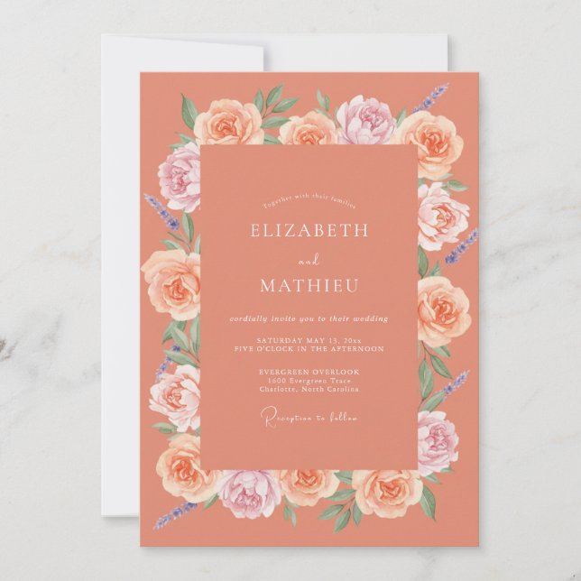 Convite Casamento Floral de Coral Blossom (Frente)