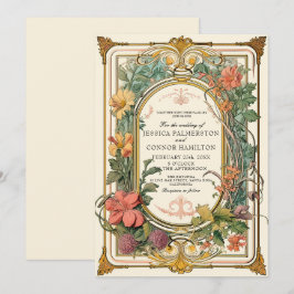 Convite Casamento Floral de Cream Green Vintage