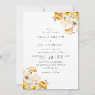 Convite Casamento Floral de Creme Amarelo Peach
