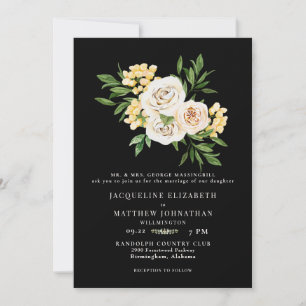 Convite Casamento Floral de Creme e Preto Elegante