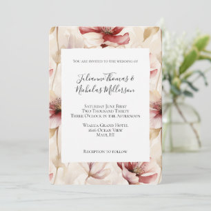 Convite Casamento Floral de Creme Vermelho Burgundy