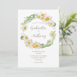 Convite Casamento Floral de Daffodil Branco e Amarelo