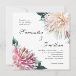 Convite Casamento Floral de Dahlia Rosa Elegante