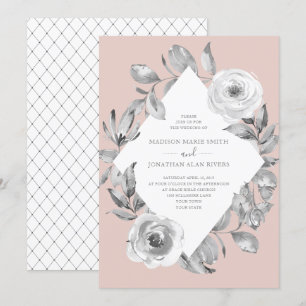 Convite Casamento Floral de Diamante de Cinza Dusty