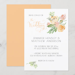 Convite Casamento Floral de Dourada Cor de Água Rosa Pêsse