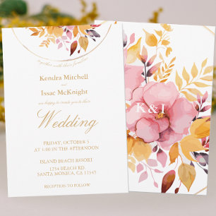 Convite Casamento Floral de Dourado Mel Amarelo