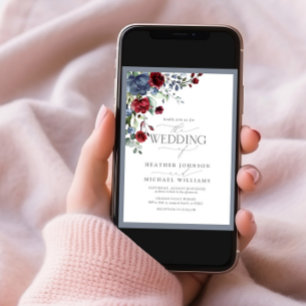 Convite Casamento Floral de Dusty Blue Burgundy