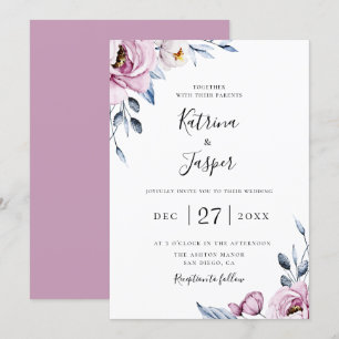 Convite Casamento Floral de Dusty Blue Mauve