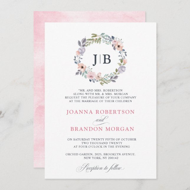 Convite Casamento Floral de Dusty Pink Roses MidSummer (Frente/Verso)