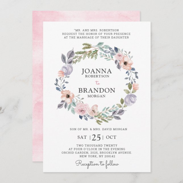 Convite Casamento Floral de Dusty Pink Roses MidSummer (Frente/Verso)