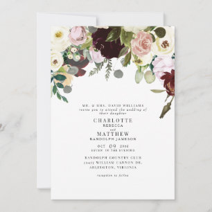 Convite Casamento Floral de Elegance Dusty Rosa e Burgundy