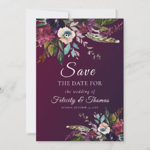 Convite Casamento Floral De Elegante Dark Burgundy Salvar 