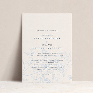 Convite Casamento Floral de Elegante Dusty Chinoiserie Blu