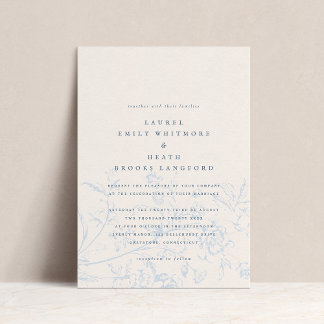Convite Casamento Floral de Elegante Dusty Chinoiserie Blu