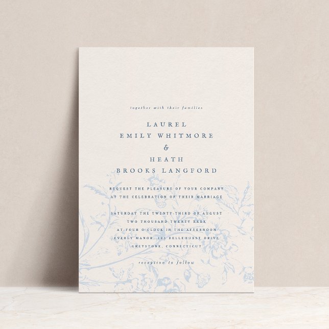 Convite Casamento Floral de Elegante Dusty Chinoiserie Blu (Criador carregado)