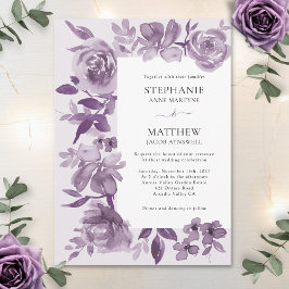 Convite Casamento Floral de Elegante Dusty Mauve Watercolo