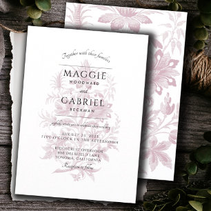 Convite Casamento Floral de Elegante Dusty Rosa