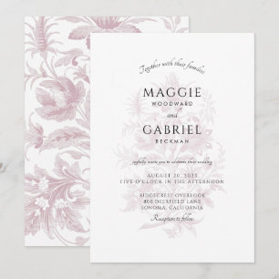 Convite Casamento Floral de Elegante Dusty Rosa